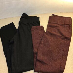 Loft (Ann Taylor) Set of 2 Black/Maroon Leggings size M